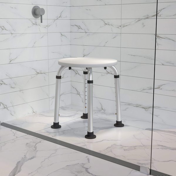 Flash Furniture 9-1/2" L, Aluminum, White Bath & Shower Stool DC-HY3400L-WH-GG